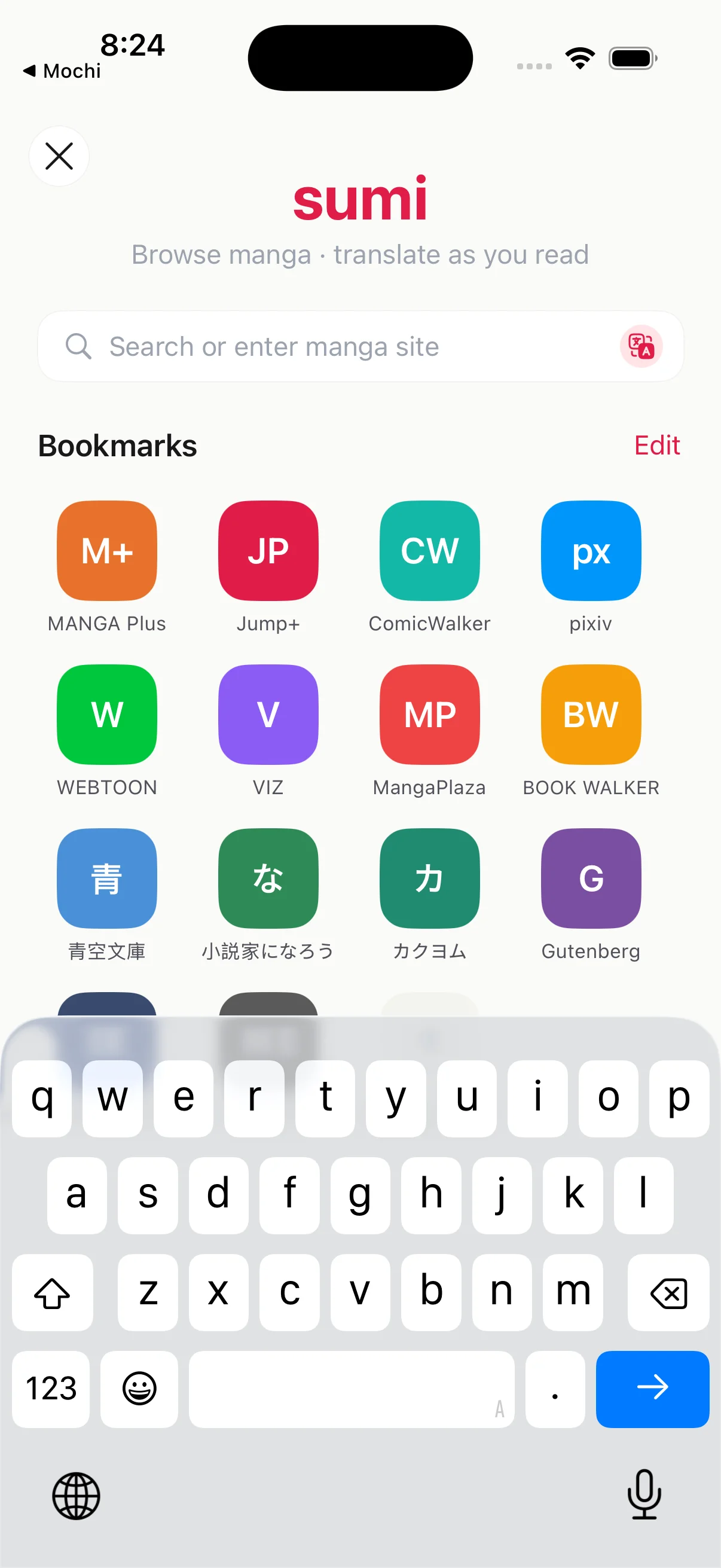 In-app browser ready for the official manga sites