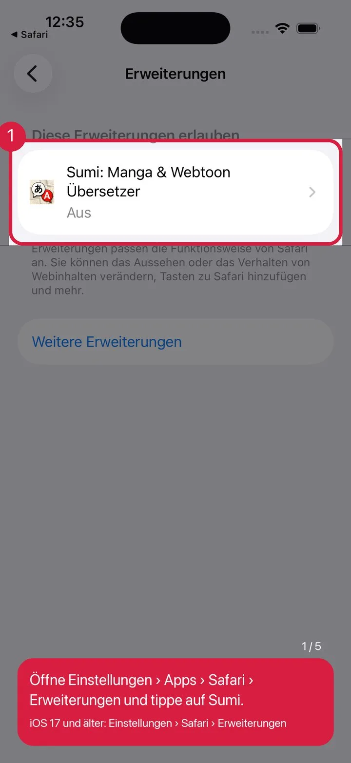 Sumi in den Einstellungen finden