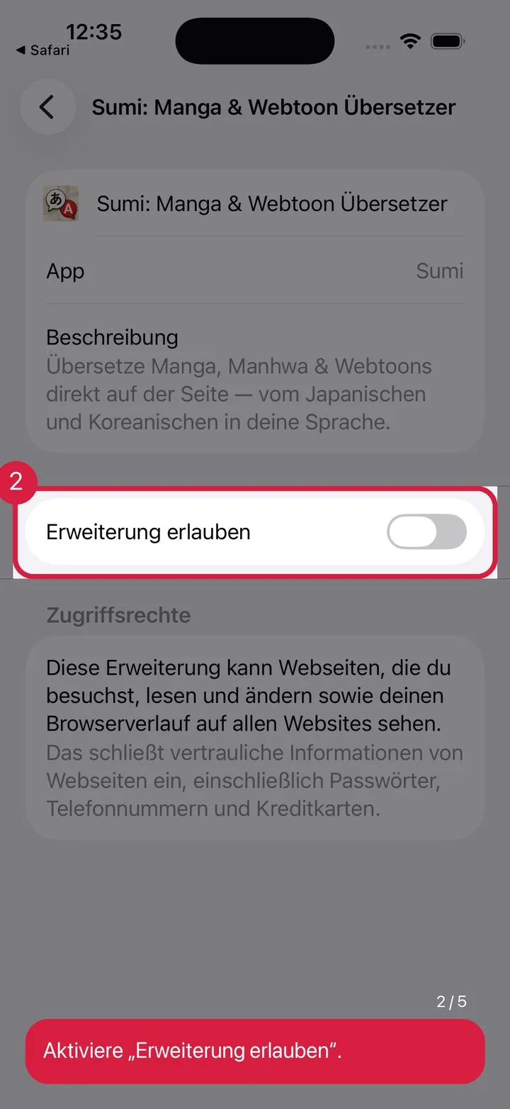 „Erweiterung erlauben“ aktivieren