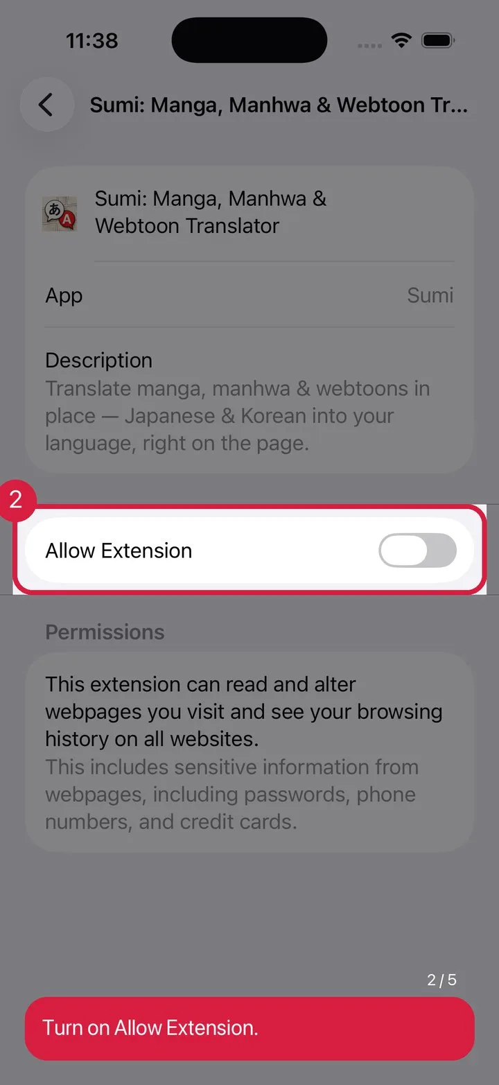 Turn on “Allow Extension”