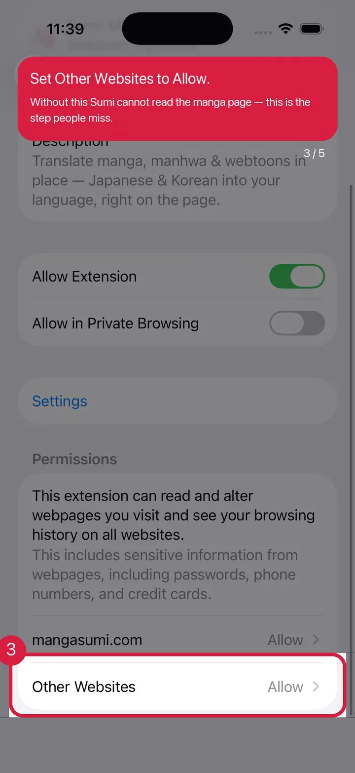 Set “Other Websites” to Allow