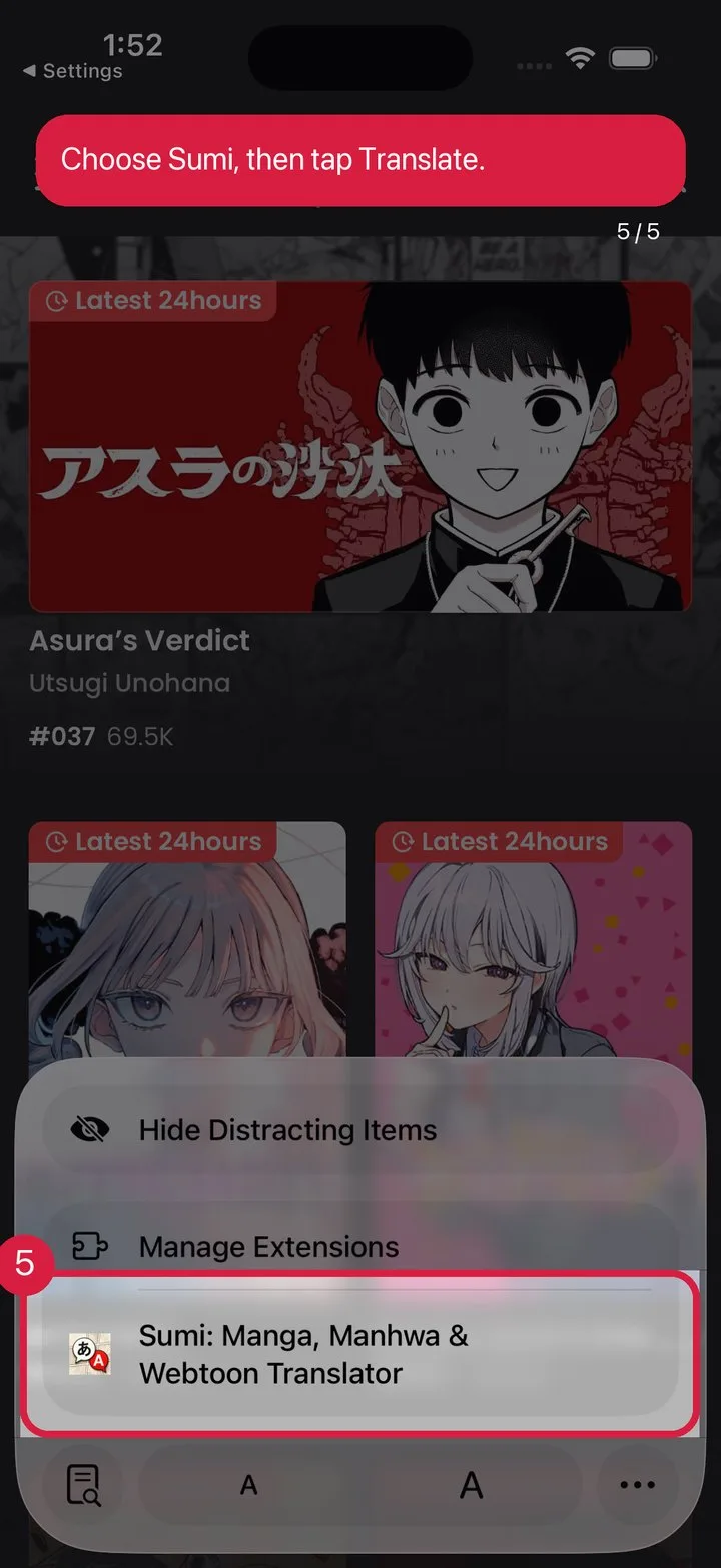 Pick Sumi, tap Translate