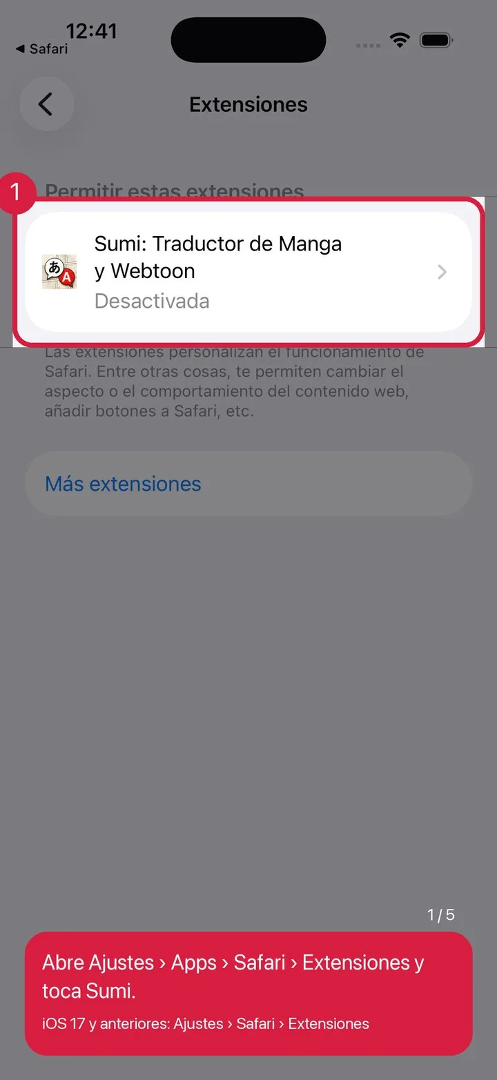 Encuentra Sumi en Ajustes