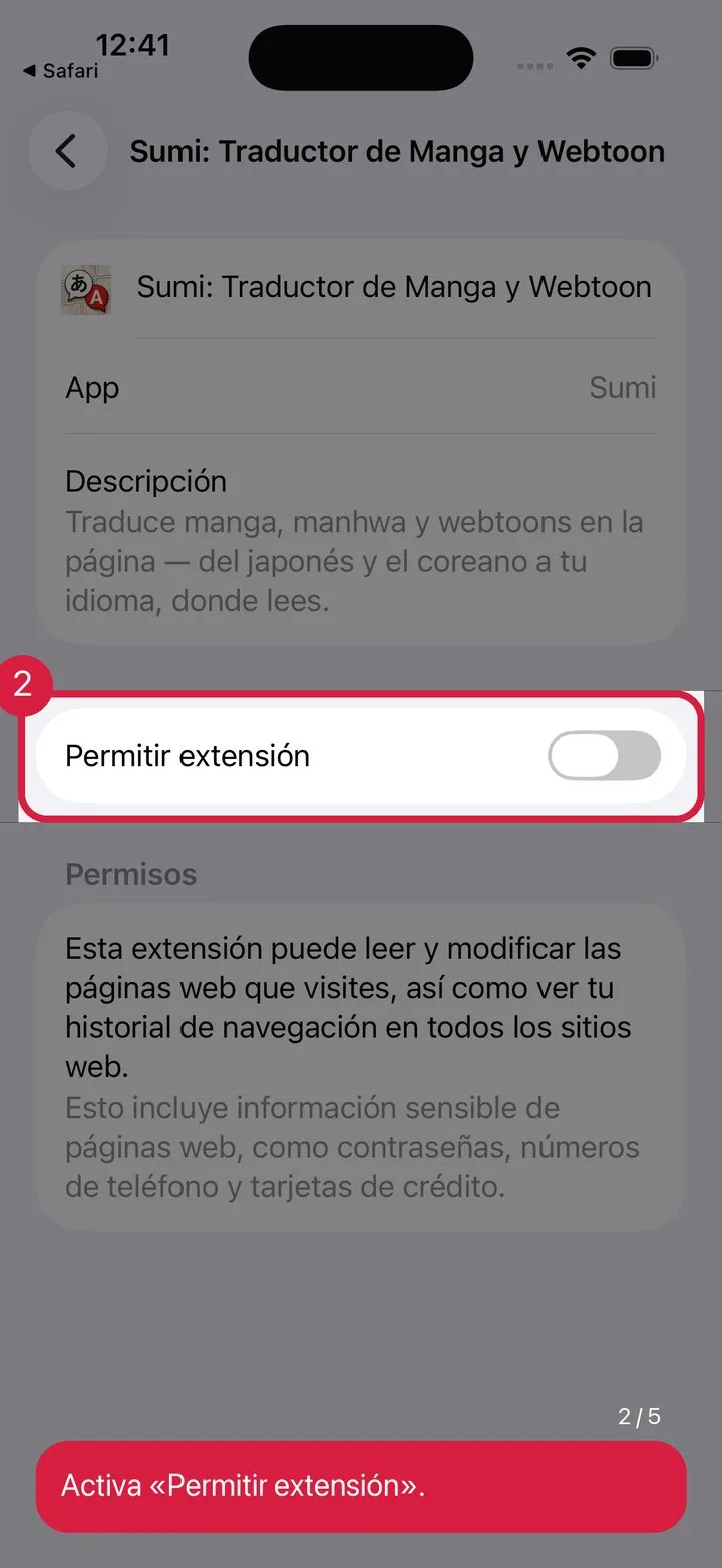 Activa «Permitir extensión»