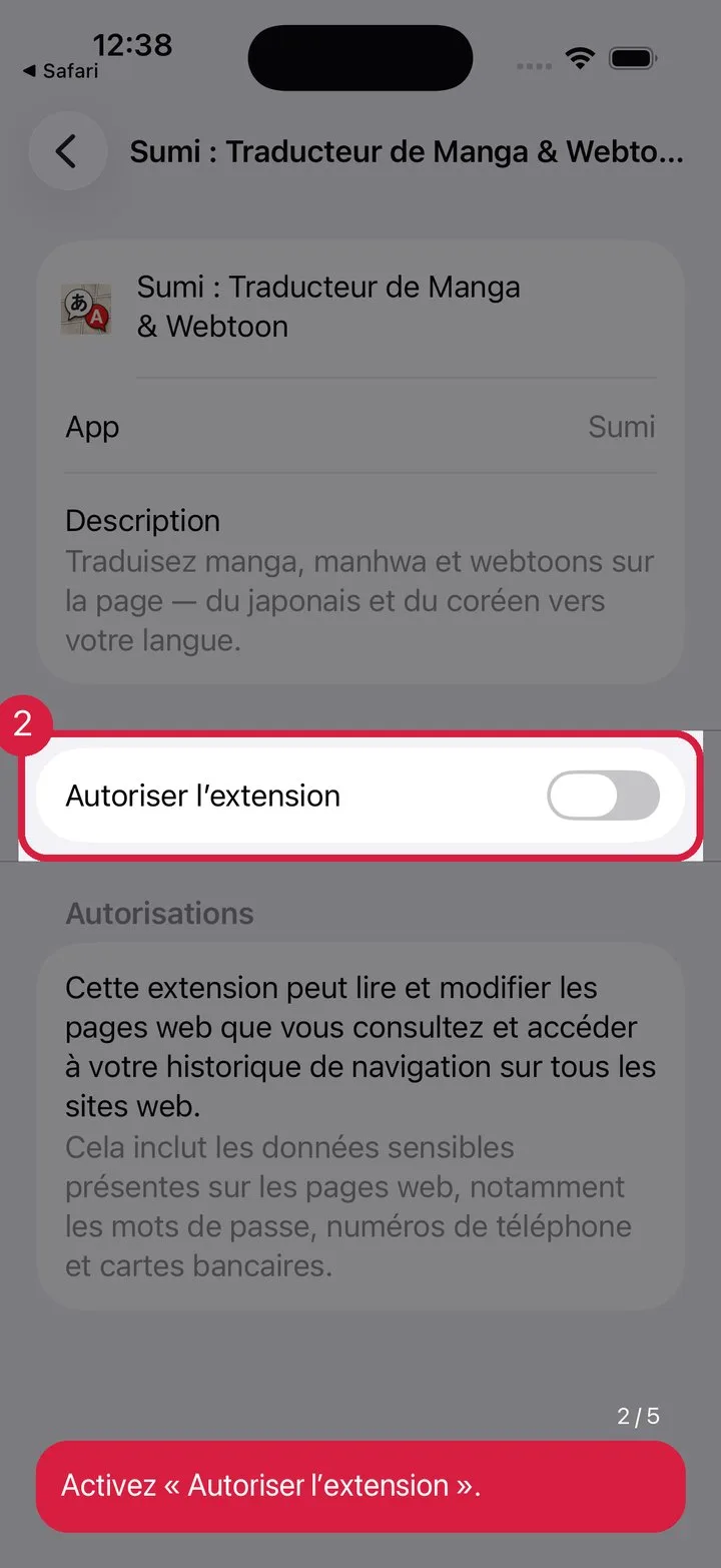 Activez « Autoriser l’extension »