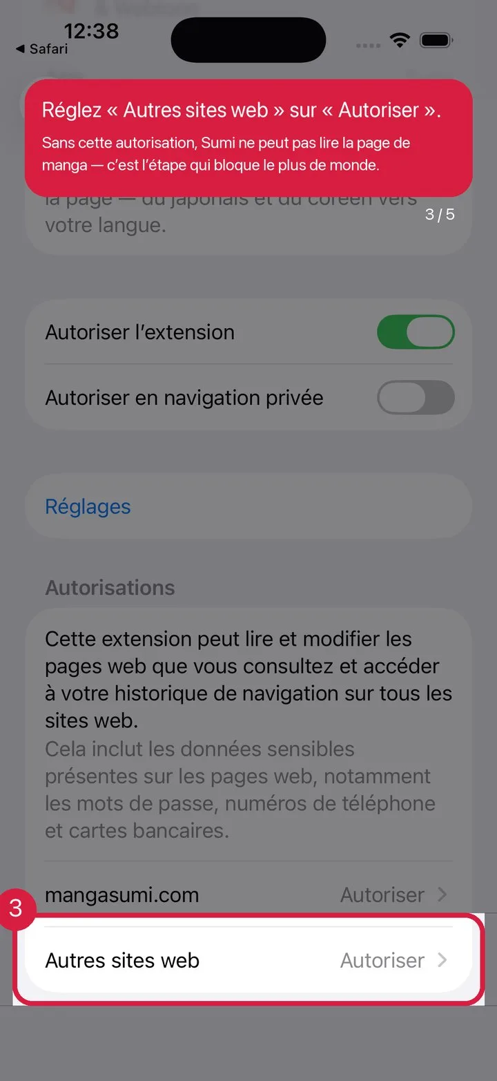 Réglez « Autres sites web » sur Autoriser