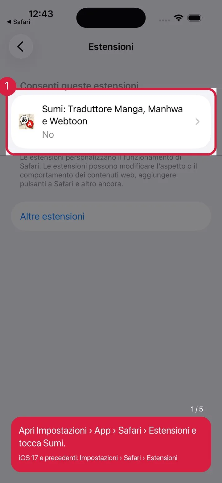 Trova Sumi in Impostazioni