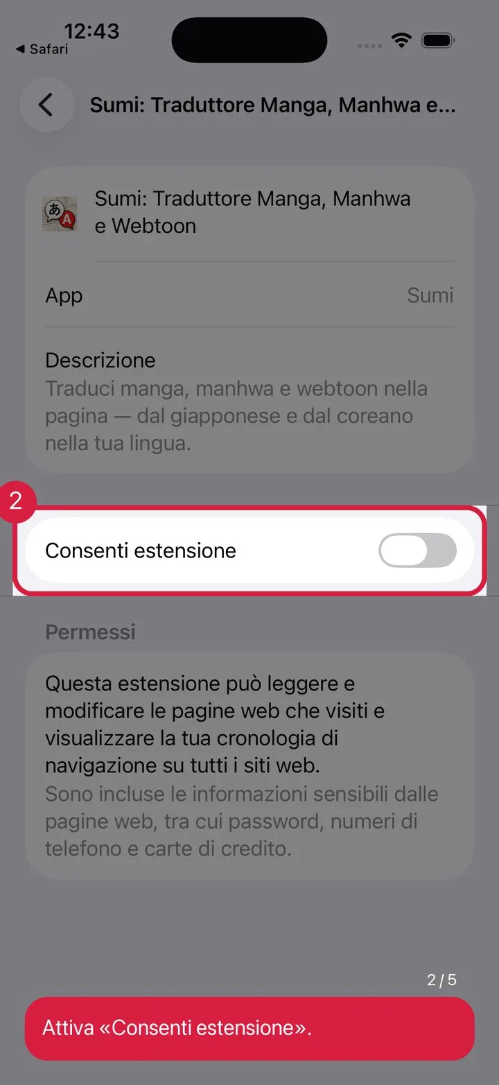 Attiva «Consenti estensione»