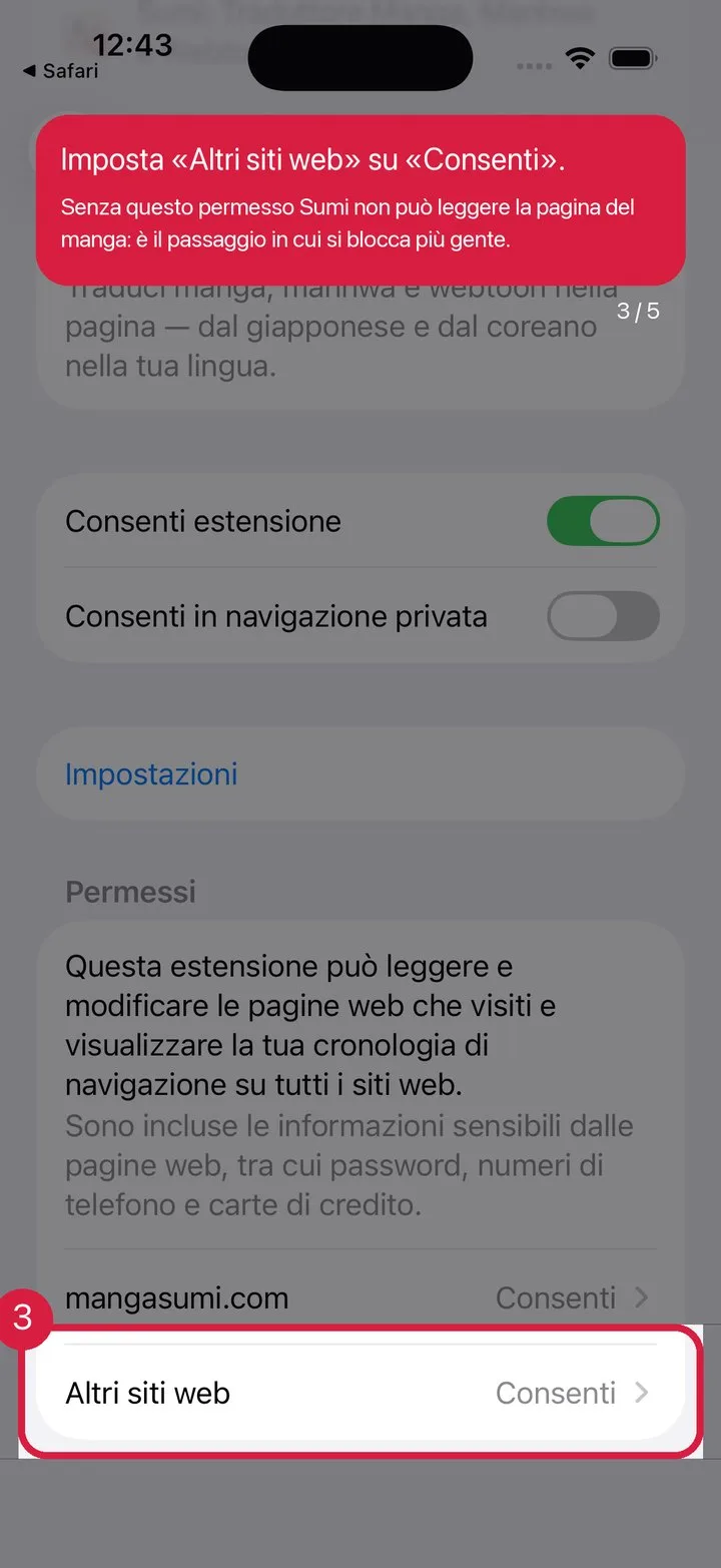 Imposta «Altri siti web» su Consenti