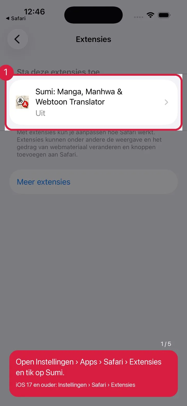 Vind Sumi in Instellingen