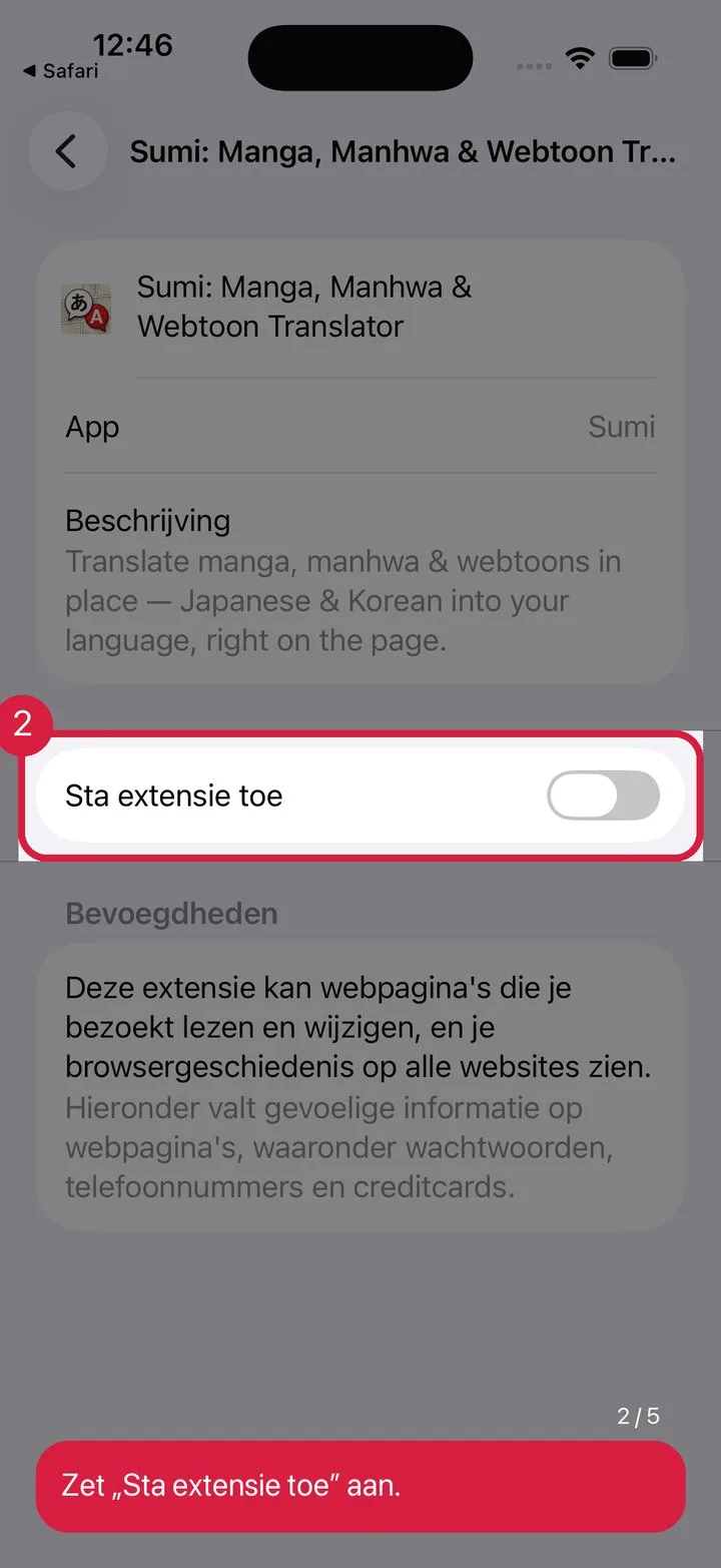 Zet “Sta extensie toe” aan