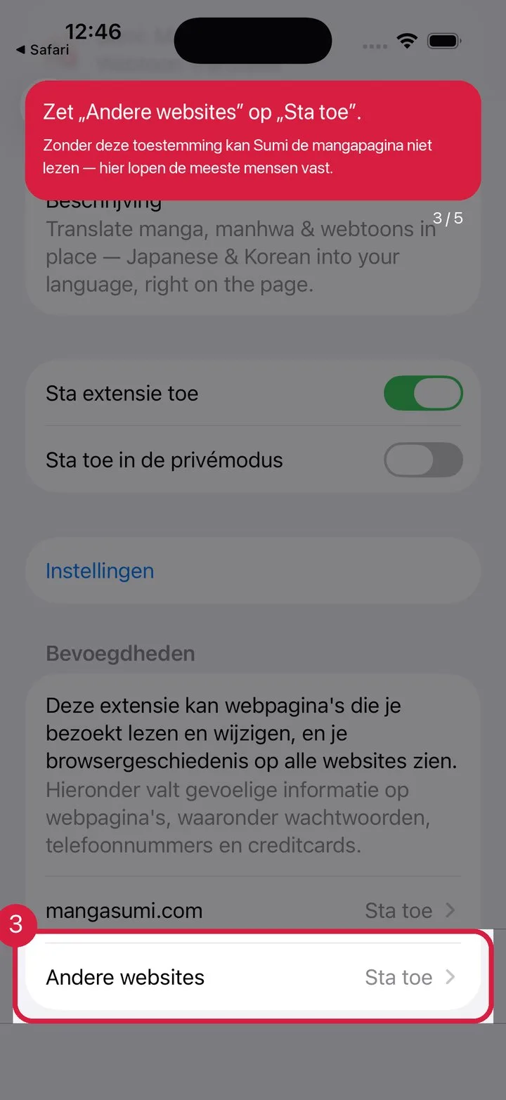 Zet “Andere websites” op Toestaan