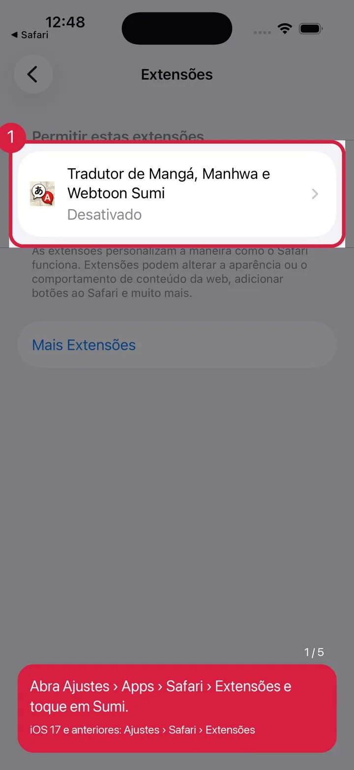 Encontre o Sumi nos Ajustes