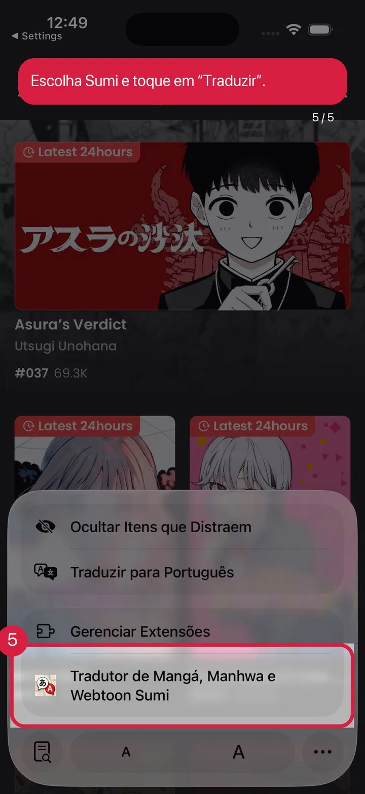 Escolha o Sumi e toque em “Traduzir”