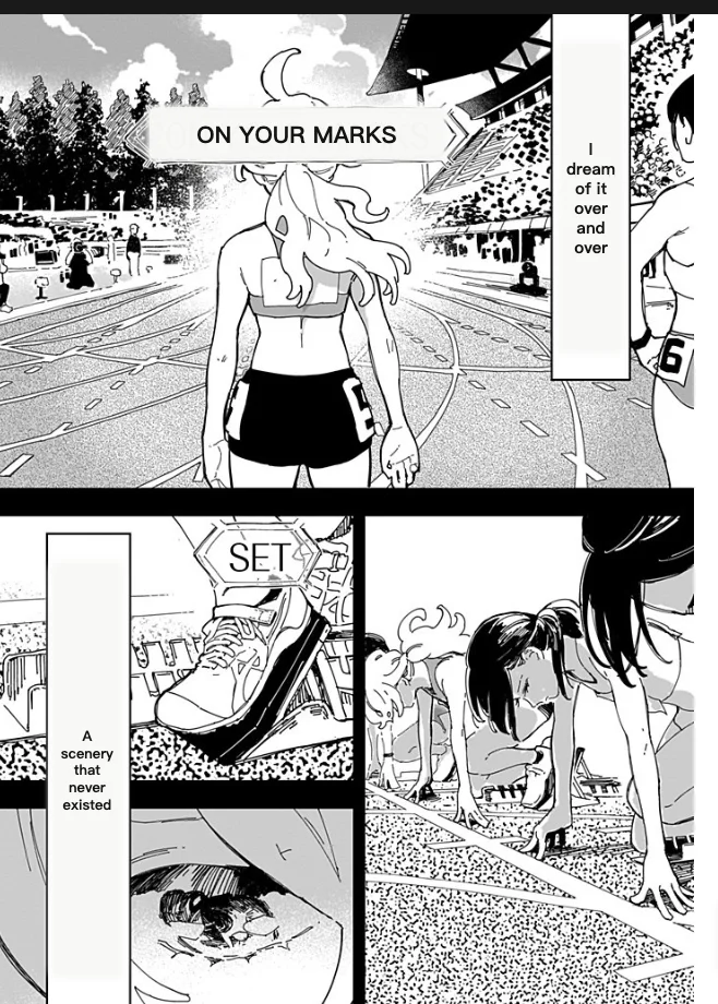 The same page with the vertical Japanese narration replaced by English typeset into the original columns by Sumi