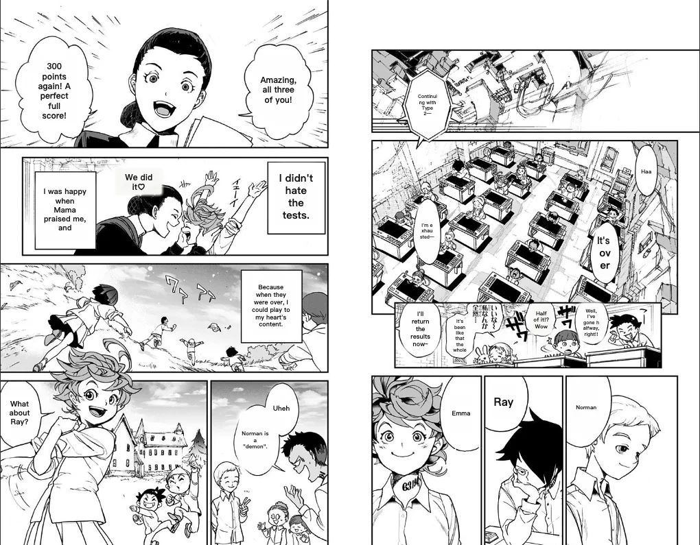 The same spread with the Japanese erased and English typeset into the bubbles by Sumi